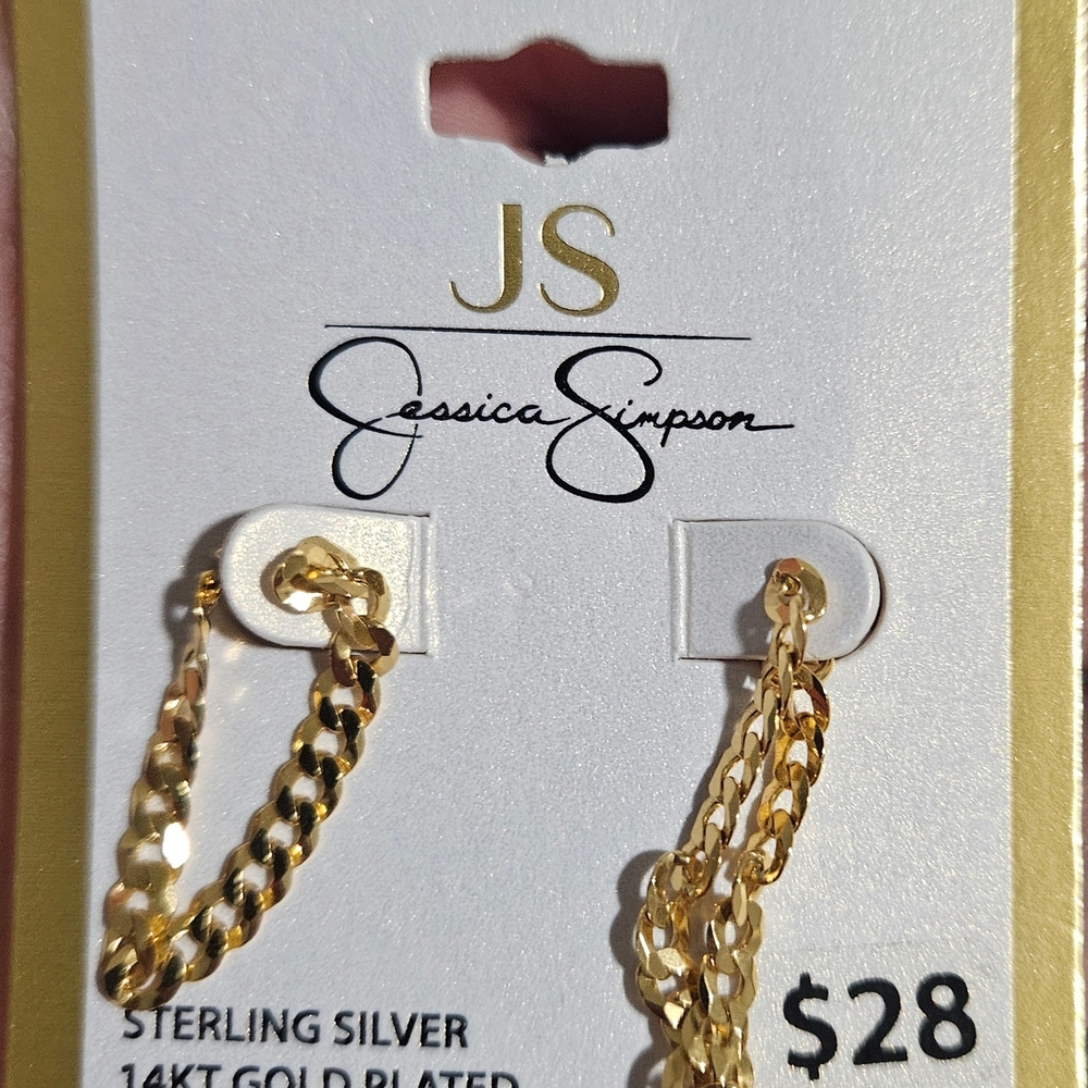 Jessica Simpson 14KT Gold Plated Sterling Silver Chain Earrings